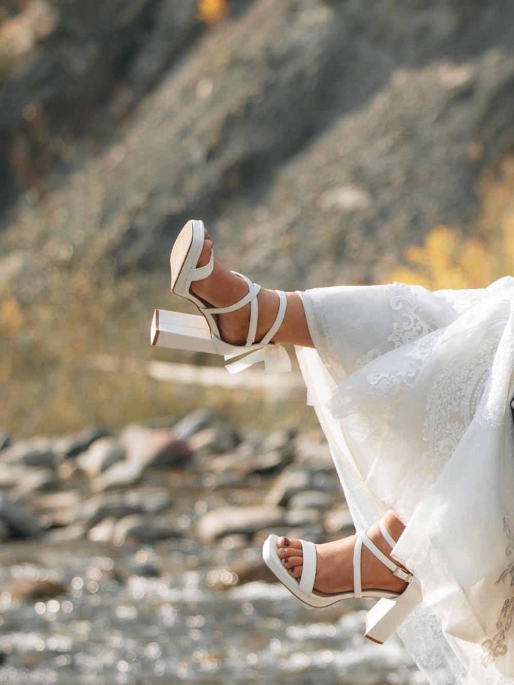Strappy White Platform Heels - Picture 7 of 7